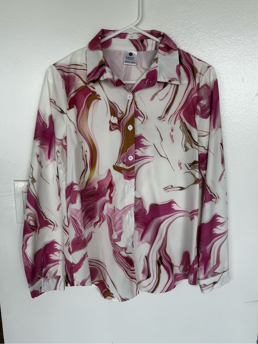 Marbled Button-Up Shirt in Pink & White